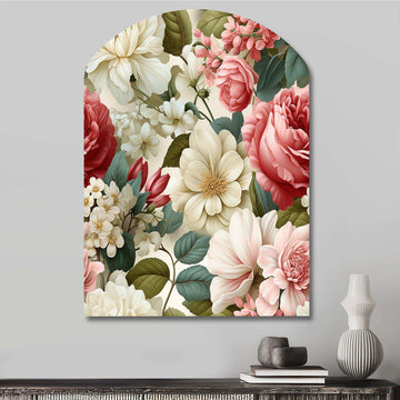 Antique Rose Muted Green Garden - Asymmetric Metal Wall Art